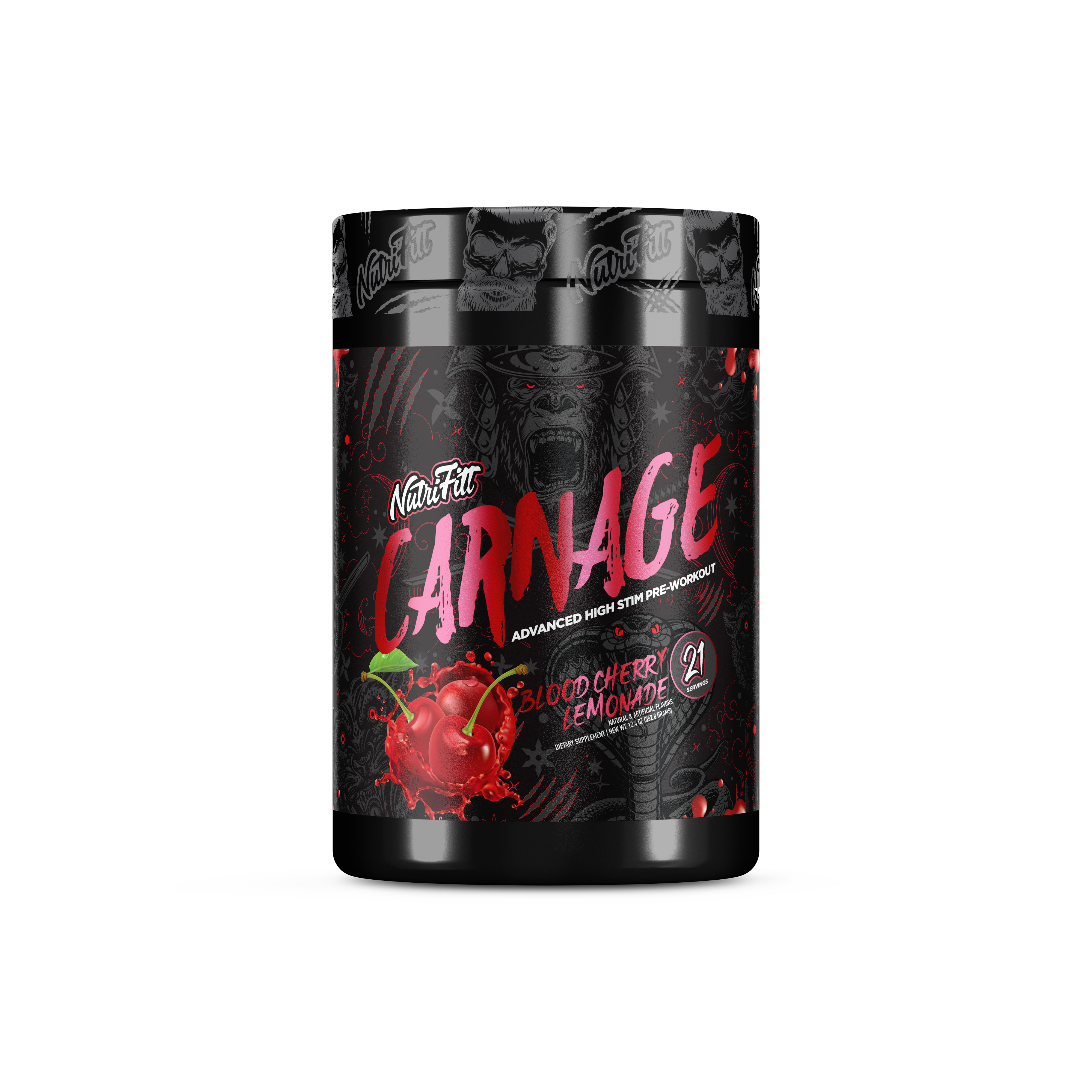 nutrifitt carnage advanced high stim pre workout blood cherry lemonade