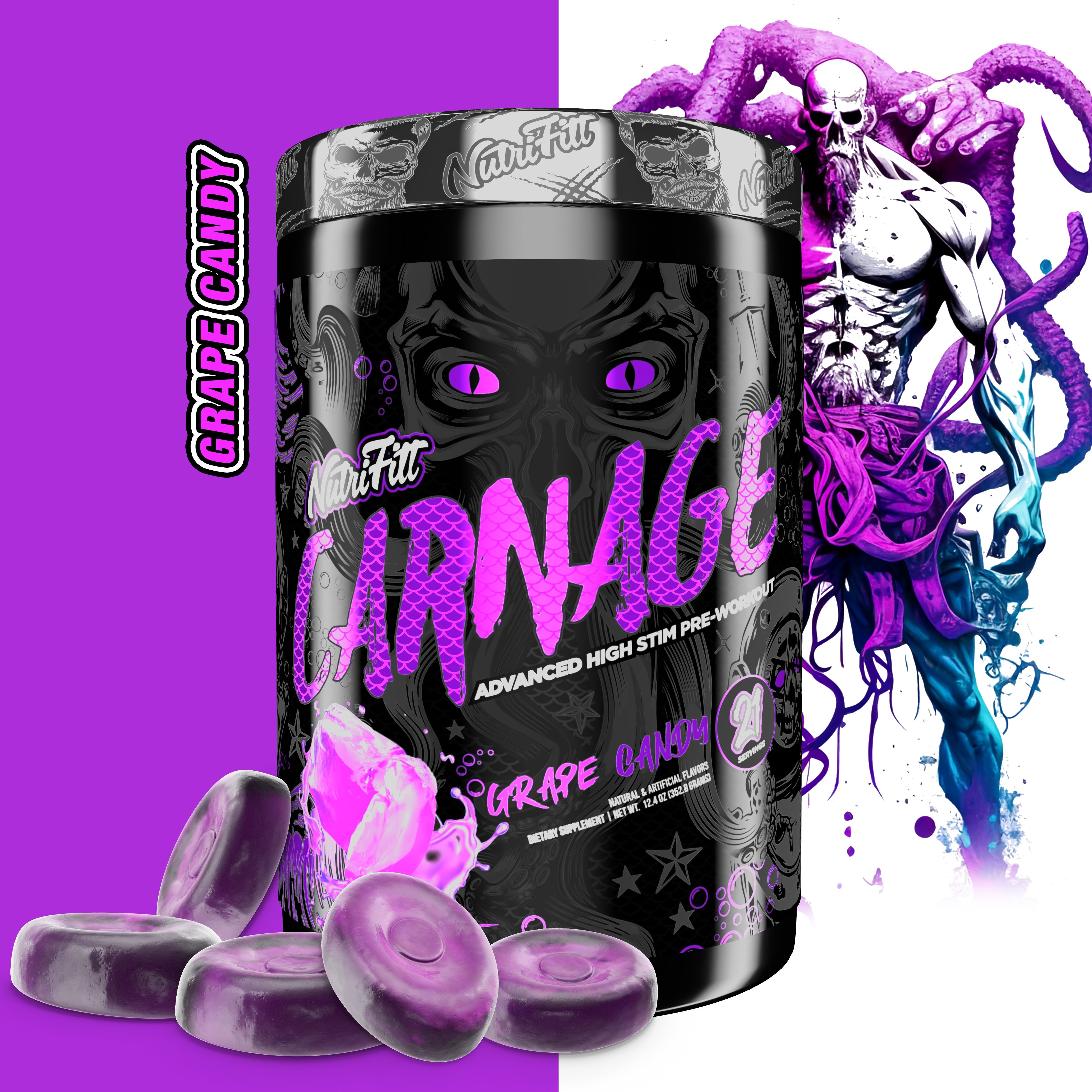 nutriftt carnage advanced high stim preworkout grape crush