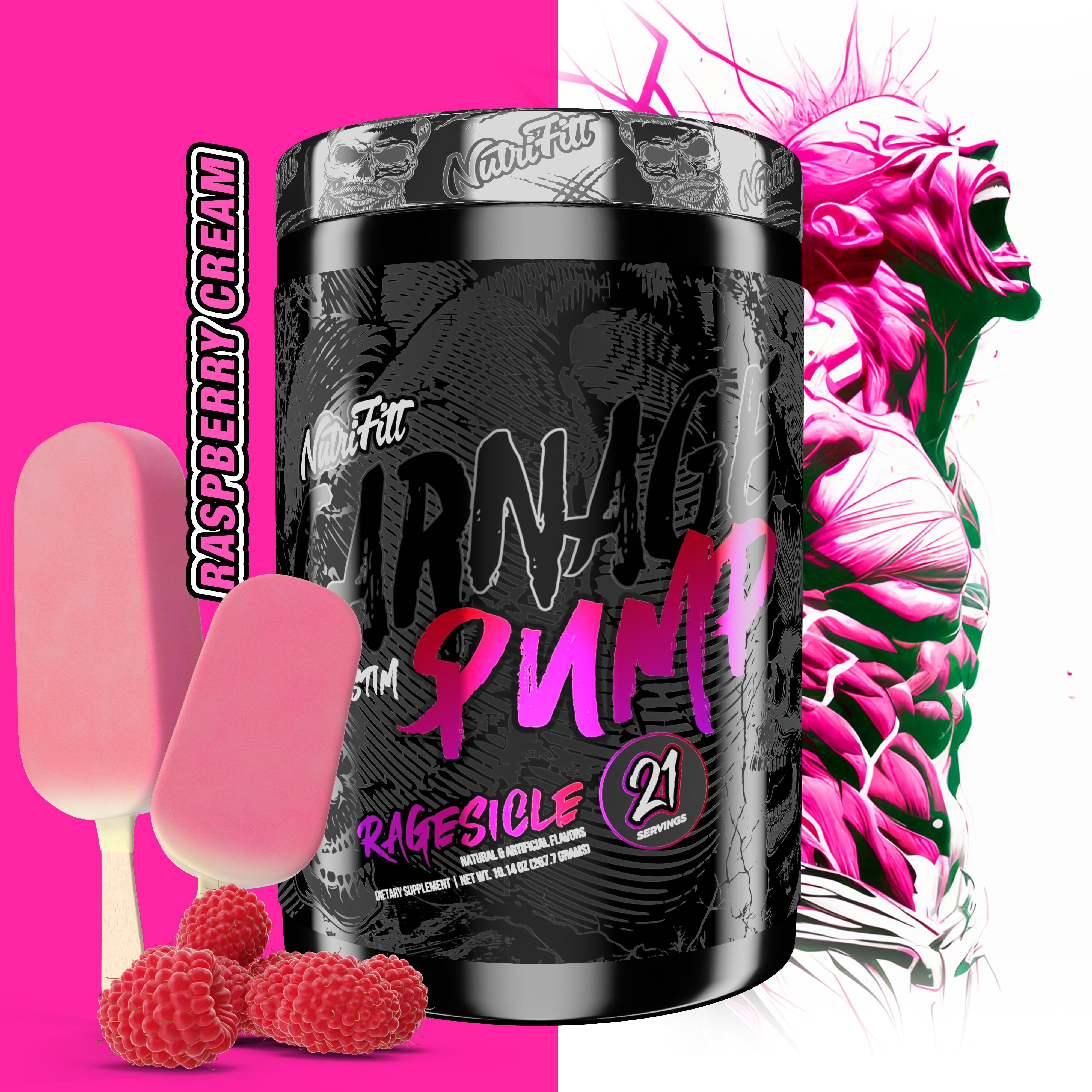nutriftt carnage advanced high stim preworkout ragesicle raspberry cream