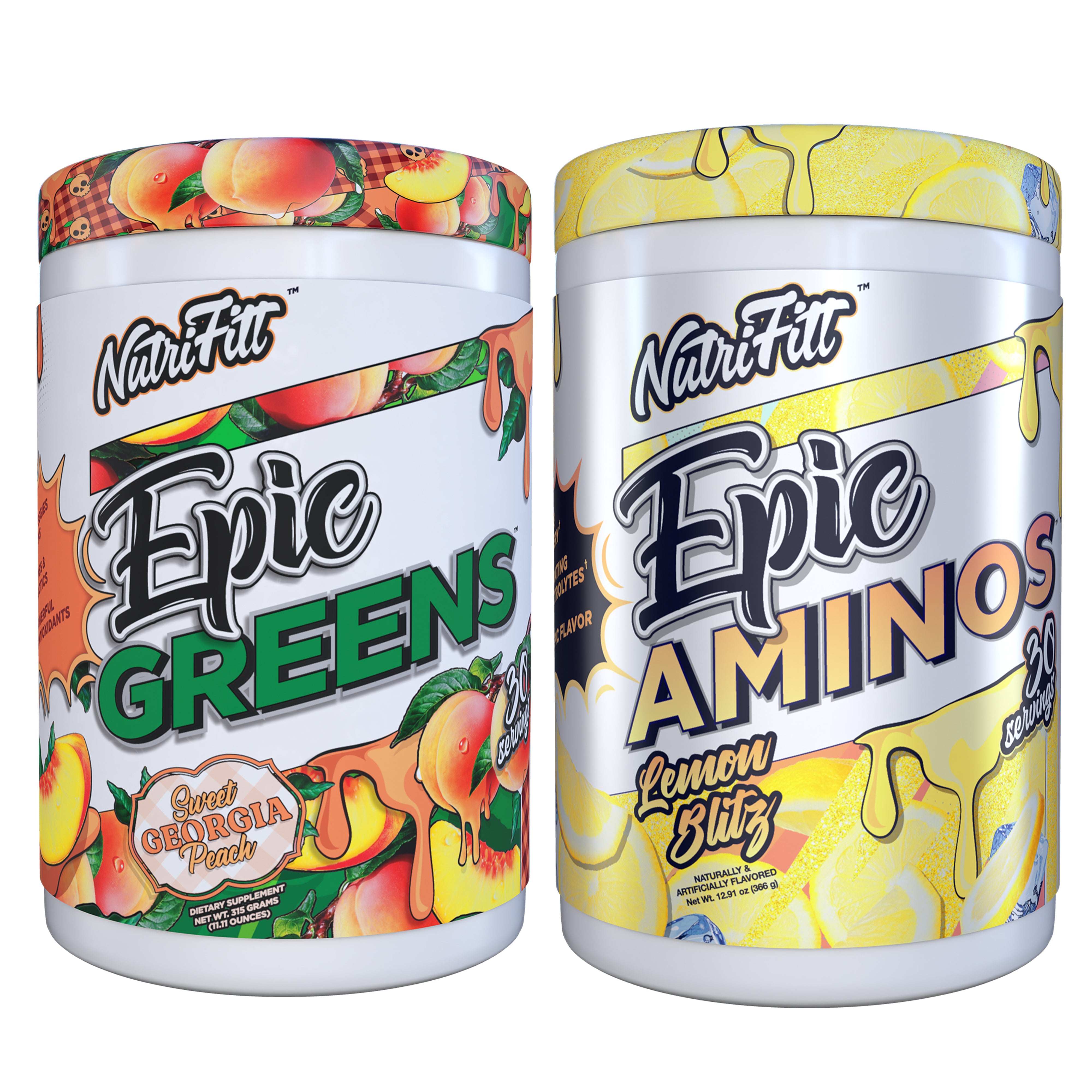 nutrifitt epic greens sweet georgia peach and epic aminos stack lemon blitz