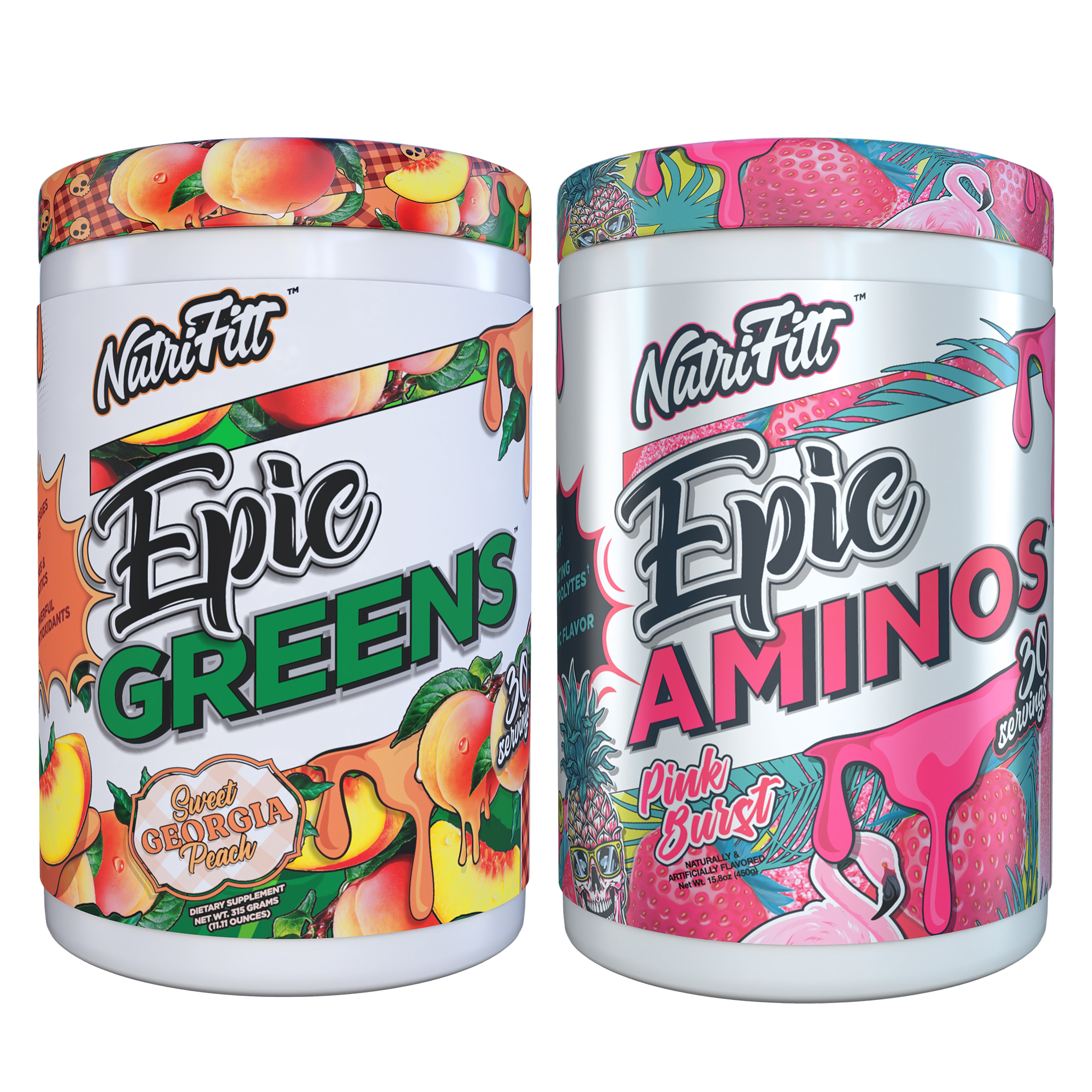nutrifitt epic greens sweet georgia peach and epic aminos pink burst