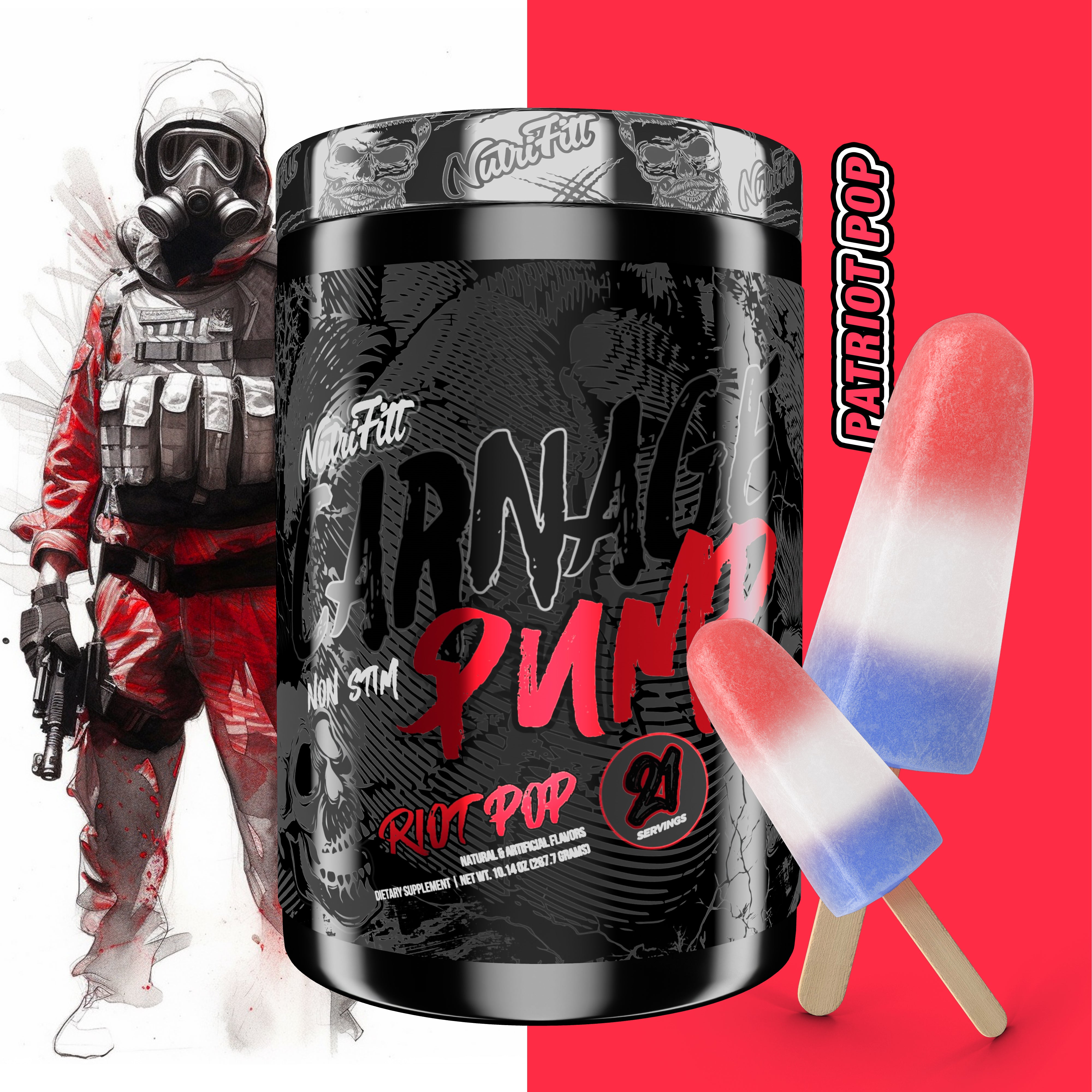 nutrifitt carnage non stim pump riot pop patriot pop