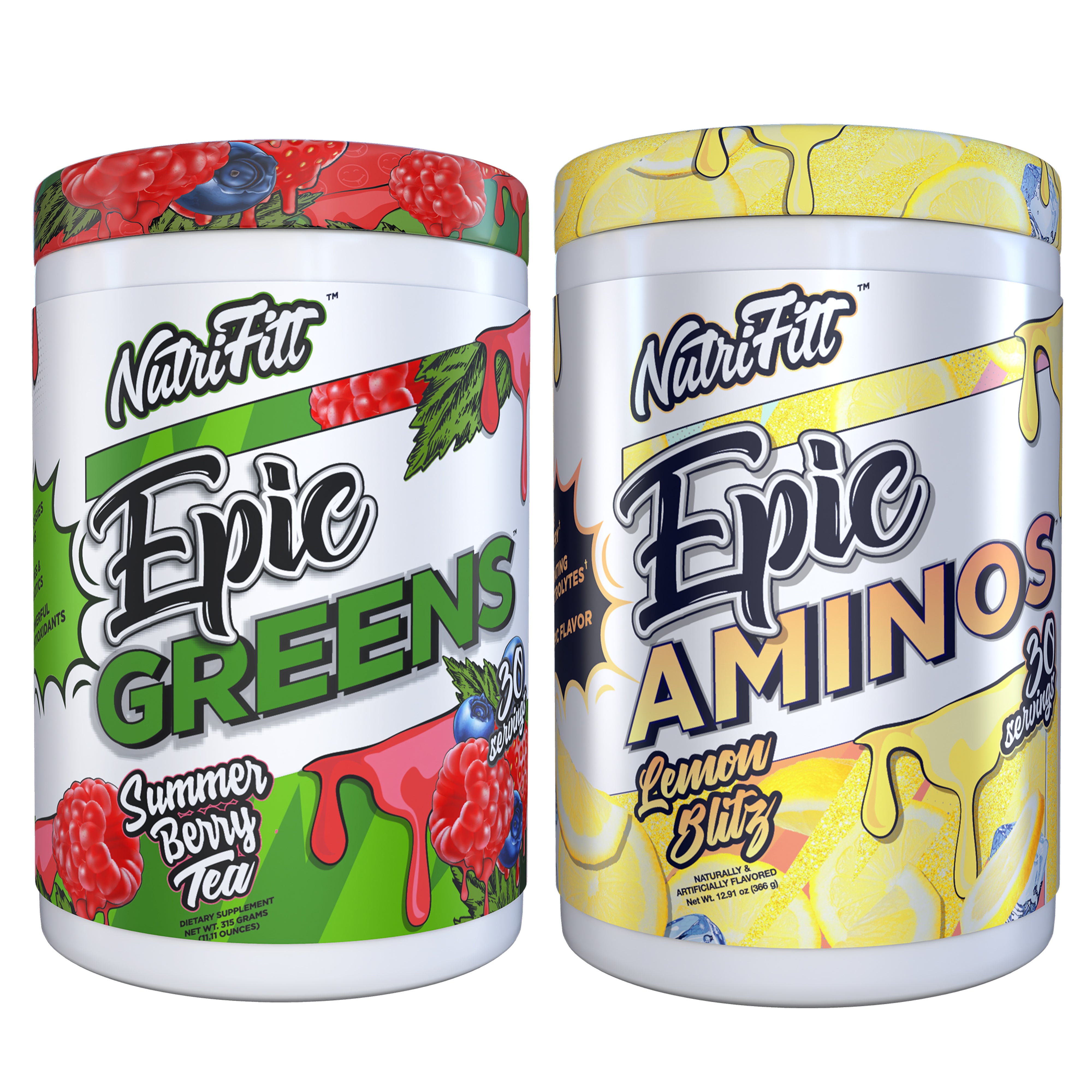 nutrifitt epic greens summer berry tea and epic aminos lemon blitz