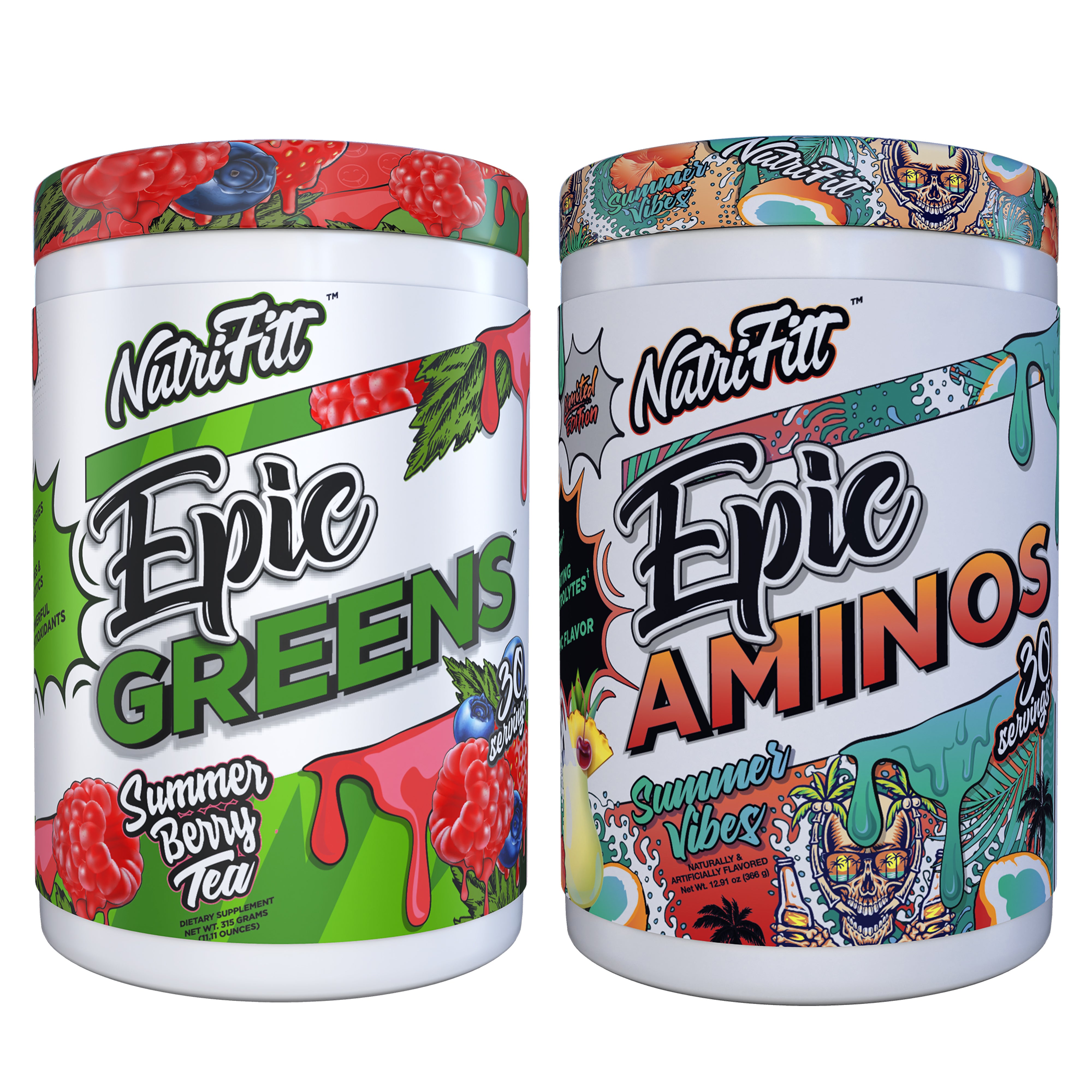 nutrifitt epic greens summer berry tea and epic aminos summer vibes